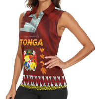Tonga Independence Day Women Sleeveless Polo Shirt National Flag and Emblem with Ngatu Art Pattern LT03 - Polynesian Pride