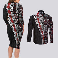 Tonga Ngatu Art Tattoo Polynesian Couples Matching Long Sleeve Bodycon Dress and Long Sleeve Button Shirt