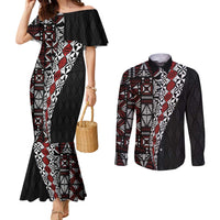 Tonga Ngatu Art Tattoo Polynesian Couples Matching Mermaid Dress and Long Sleeve Button Shirt