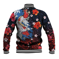 Hawaiian and Japanese Together Baseball Jacket Hibiscus and Koi Fish Polynesian Pattern Colorful Style