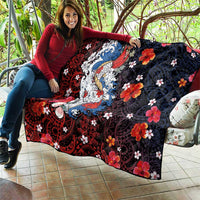 Hawaiian and Japanese Together Quilt Hibiscus and Koi Fish Polynesian Pattern Colorful Style