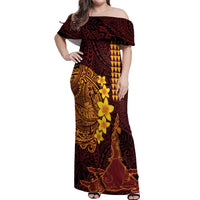 Hawaii Volcano Off Shoulder Maxi Dress Polynesian and Kakau Pattern
