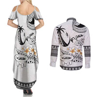 Fijian Traditional Culture Couples Matching Summer Maxi Dress and Long Sleeve Button Shirt Tapa Tribal Tattoos - Polynesian Pride