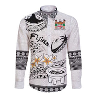 Fijian Traditional Culture Long Sleeve Button Shirt Tapa Tribal Tattoos LT03 Unisex White - Polynesian Pride