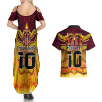 Custom PNG Port Moresby Vipers Rugby Couples Matching Summer Maxi Dress and Hawaiian Shirt Fire Vipers Mix PNG Bird Polynesian Tattoo LT03 - Polynesian Pride