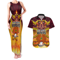Custom PNG Port Moresby Vipers Rugby Couples Matching Tank Maxi Dress and Hawaiian Shirt Fire Vipers Mix PNG Bird Polynesian Tattoo LT03 Yellow - Polynesian Pride