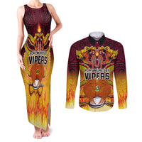Custom PNG Port Moresby Vipers Rugby Couples Matching Tank Maxi Dress and Long Sleeve Button Shirts Fire Vipers Mix PNG Bird Polynesian Tattoo LT03 Yellow - Polynesian Pride