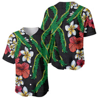 Hawaiian Tropical Flowers and Maile Pikake Baseball Jersey Polynesian Tribal Pattern Black Color LT03 - Polynesian Pride