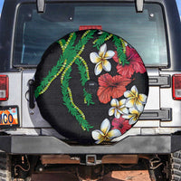 Hawaiian Tropical Flowers and Maile Pikake Spare Tire Cover Polynesian Tribal Pattern Black Color LT03 Black - Polynesian Pride