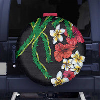 Hawaiian Tropical Flowers and Maile Pikake Spare Tire Cover Polynesian Tribal Pattern Black Color LT03 - Polynesian Pride