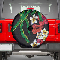 Hawaiian Tropical Flowers and Maile Pikake Spare Tire Cover Polynesian Tribal Pattern Black Color LT03 - Polynesian Pride