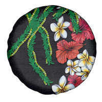 Hawaiian Tropical Flowers and Maile Pikake Spare Tire Cover Polynesian Tribal Pattern Black Color LT03 - Polynesian Pride
