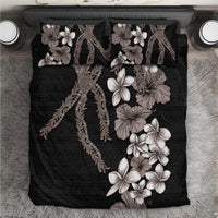 Hawaiian Tropical Flowers and Maile Pikake Bedding Set Polynesian Tribal Pattern Grayscale Mode LT03 Black - Polynesian Pride