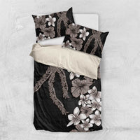 Hawaiian Tropical Flowers and Maile Pikake Bedding Set Polynesian Tribal Pattern Grayscale Mode LT03 US Twin 172cm x 218cm Black - Polynesian Pride