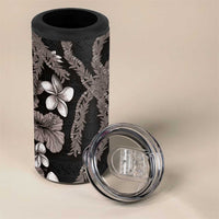 Hawaiian Tropical Flowers and Maile Pikake 4 in 1 Can Cooler Tumbler Polynesian Tribal Pattern Grayscale Mode