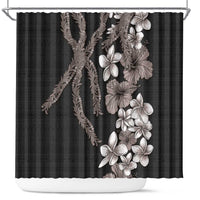 Hawaiian Tropical Flowers and Maile Pikake Shower Curtain Polynesian Tribal Pattern Grayscale Mode