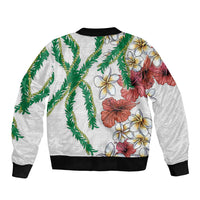 Hawaiian Tropical Flowers and Maile Pikake Bomber Jacket Polynesian Tribal Pattern White Color LT03 - Polynesian Pride