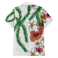 Hawaiian Tropical Flowers and Maile Pikake Family Matching Short Sleeve Bodycon Dress and Hawaiian Shirt Polynesian Tribal Pattern White Color LT03 - Polynesian Pride