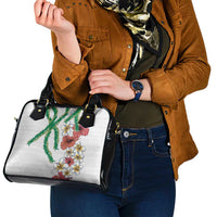 Hawaiian Tropical Flowers and Maile Pikake Shoulder Handbag Polynesian Tribal Pattern White Color