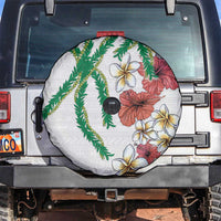 Hawaiian Tropical Flowers and Maile Pikake Spare Tire Cover Polynesian Tribal Pattern White Color LT03 White - Polynesian Pride