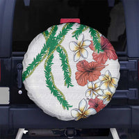 Hawaiian Tropical Flowers and Maile Pikake Spare Tire Cover Polynesian Tribal Pattern White Color LT03 - Polynesian Pride
