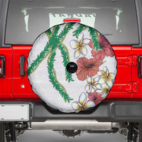 Hawaiian Tropical Flowers and Maile Pikake Spare Tire Cover Polynesian Tribal Pattern White Color LT03 - Polynesian Pride