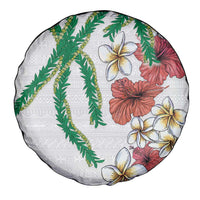 Hawaiian Tropical Flowers and Maile Pikake Spare Tire Cover Polynesian Tribal Pattern White Color LT03 - Polynesian Pride