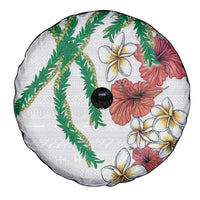 Hawaiian Tropical Flowers and Maile Pikake Spare Tire Cover Polynesian Tribal Pattern White Color LT03 - Polynesian Pride