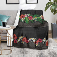 Hawaiian Tropical Flowers and Tribal Polynesian Tattoo Blanket Black Color LT03 - Polynesian Pride