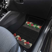 Hawaiian Tropical Flowers and Tribal Polynesian Tattoo Car Mats Black Color