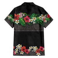 Hawaiian Tropical Flowers and Tribal Polynesian Tattoo Hawaiian Shirt Black Color