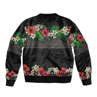 Hawaiian Tropical Flowers and Tribal Polynesian Tattoo Sleeve Zip Bomber Jacket Black Color LT03 - Polynesian Pride