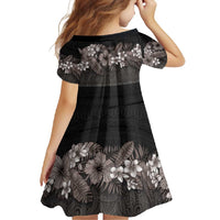 Hawaiian Tropical Flowers and Tribal Polynesian Tattoo Family Matching Summer Maxi Dress and Hawaiian Shirt Grayscale Mode