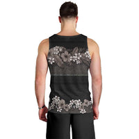 Hawaiian Tropical Flowers and Tribal Polynesian Tattoo Men Tank Top Grayscale Mode