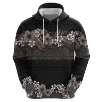 Hawaiian Tropical Flowers and Tribal Polynesian Tattoo Zip Hoodie Grayscale Mode