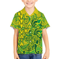Cook Islands Va'a Polynesian Art Tattoo Family Matching Long Sleeve Bodycon Dress and Hawaiian Shirt National Color LT03 Son's Shirt Green - Yellow - Polynesian Pride