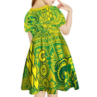 Cook Islands Vaa Polynesian Art Tattoo Kid Short Sleeve Dress National Color