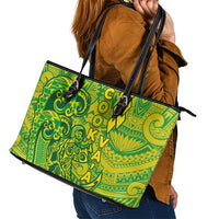 Cook Islands Vaa Polynesian Art Tattoo Leather Tote Bag National Color
