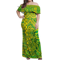 Cook Islands Vaa Polynesian Art Tattoo Off Shoulder Maxi Dress National Color