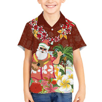 Hawaii Honu Mele Kalikimaka Family Matching Off Shoulder Maxi Dress and Hawaiian Shirt Santa Tropical Flower Aloha Summer Red Version LT03 Son's Shirt Red - Polynesian Pride