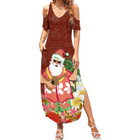Hawaii Honu Mele Kalikimaka Family Matching Summer Maxi Dress and Hawaiian Shirt Santa Tropical Flower Aloha Summer Red Version LT03 Mom's Dress Red - Polynesian Pride