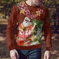 Hawaii Honu Mele Kalikimaka Ugly Christmas Sweater Santa Tropical Flower Aloha Summer Red Version LT03 - Polynesian Pride