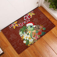 Hawaii Honu Mele Kalikimaka Rubber Doormat Santa Tropical Flower Aloha Summer Red Version LT03 Red - Polynesian Pride