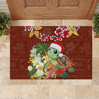 Hawaii Honu Mele Kalikimaka Rubber Doormat Santa Tropical Flower Aloha Summer Red Version LT03 - Polynesian Pride
