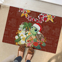 Hawaii Honu Mele Kalikimaka Rubber Doormat Santa Tropical Flower Aloha Summer Red Version LT03 - Polynesian Pride
