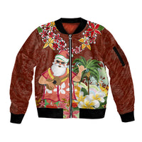 Hawaii Honu Mele Kalikimaka Sleeve Zip Bomber Jacket Santa Tropical Flower Aloha Summer Red Version LT03 Unisex Red - Polynesian Pride