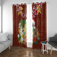 Hawaii Honu Mele Kalikimaka Window Curtain Santa Tropical Flower Aloha Summer Red Version LT03 With Grommets Red - Polynesian Pride