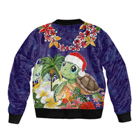 Hawaii Honu Mele Kalikimaka Bomber Jacket Santa Tropical Flower Aloha Summer Blue Version LT03 - Polynesian Pride