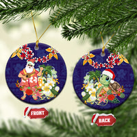 Hawaii Honu Mele Kalikimaka Ceramic Ornament Santa Tropical Flower Aloha Summer Blue Version LT03 Circle Blue - Polynesian Pride