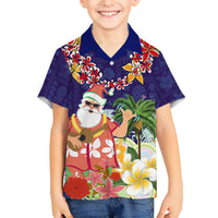 Hawaii Honu Mele Kalikimaka Family Matching Tank Maxi Dress and Hawaiian Shirt Santa Tropical Flower Aloha Summer Blue Version LT03 Son's Shirt Blue - Polynesian Pride